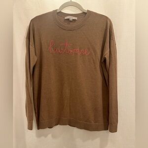 Loft maple sweater with L'automne embroidered in pink